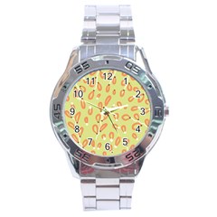 Pattern Leaves Print Background Stainless Steel Analogue Watch by Cemarart