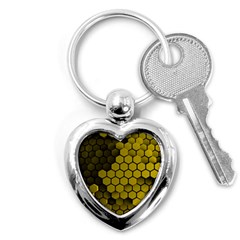 Yellow Hexagons 3d Art Honeycomb Hexagon Pattern Key Chain (heart) by Cemarart