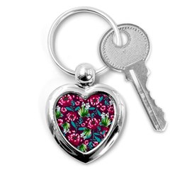 Flowers Pattern Art Texture Floral Key Chain (heart) by Cemarart