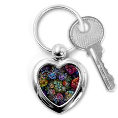 Floral Fractal 3d Art Pattern Key Chain (heart) by Cemarart