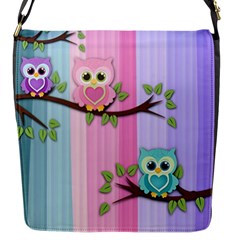 Owls Family Stripe Tree Flap Closure Messenger Bag (s) by Bedest