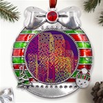 Building Architecture City Facade Metal X Mas Ribbon With Red Crystal Round Ornament Front