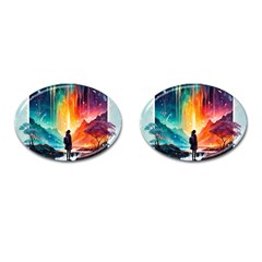 Starry Night Wanderlust: A Whimsical Adventure Cufflinks (oval) by stine1