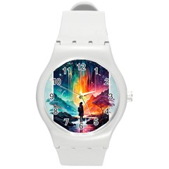 Starry Night Wanderlust: A Whimsical Adventure Round Plastic Sport Watch (m) by stine1