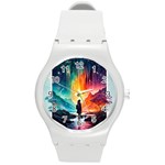 Starry Night Wanderlust: A Whimsical Adventure Round Plastic Sport Watch (M) Front