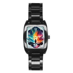 Starry Night Wanderlust: A Whimsical Adventure Stainless Steel Barrel Watch by stine1