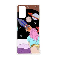 Girl Bed Space Planets Spaceship Rocket Astronaut Galaxy Universe Cosmos Woman Dream Imagination Bed Samsung Galaxy Note 20 Tpu Uv Case by Maspions