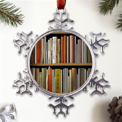 Book Nook Books Bookshelves Comfortable Cozy Literature Library Study Reading Reader Reading Nook Ro Metal Large Snowflake Ornament by Maspions