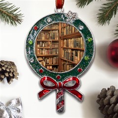 Room Interior Library Books Bookshelves Reading Literature Study Fiction Old Manor Book Nook Reading Metal X mas Lollipop With Crystal Ornament by Grandong