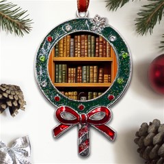 Room Interior Library Books Bookshelves Reading Literature Study Fiction Old Manor Book Nook Reading Metal X mas Lollipop With Crystal Ornament by Grandong