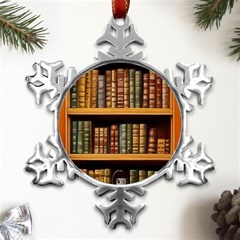 Room Interior Library Books Bookshelves Reading Literature Study Fiction Old Manor Book Nook Reading Metal Small Snowflake Ornament by Grandong