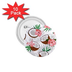 Seamless Pattern Coconut Piece Palm Leaves With Pink Hibiscus 1 75  Buttons (10 Pack) by Apen