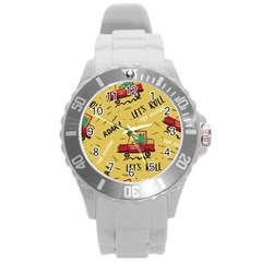 Childish Seamless Pattern With Dino Driver Round Plastic Sport Watch (l) by Apen