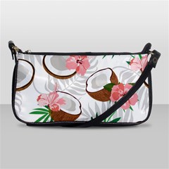 Seamless Pattern Coconut Piece Palm Leaves With Pink Hibiscus Shoulder Clutch Bag by Apen