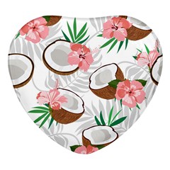 Seamless Pattern Coconut Piece Palm Leaves With Pink Hibiscus Heart Glass Fridge Magnet (4 Pack) by Apen