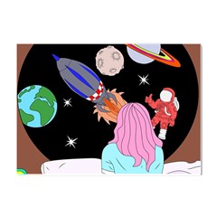 Girl Bed Space Planets Spaceship Rocket Astronaut Galaxy Universe Cosmos Woman Dream Imagination Bed Crystal Sticker (a4) by Maspions