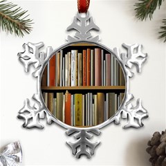 Book Nook Books Bookshelves Comfortable Cozy Literature Library Study Reading Reader Reading Nook Ro Metal Small Snowflake Ornament by Maspions