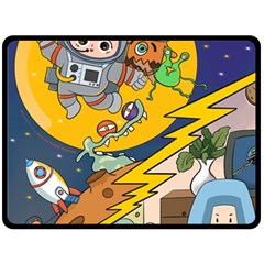 Astronaut Moon Monsters Spaceship Universe Space Cosmos Fleece Blanket (large) by Maspions