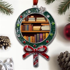 Book Nook Books Bookshelves Comfortable Cozy Literature Library Study Reading Room Fiction Entertain Metal X mas Lollipop With Crystal Ornament by Maspions