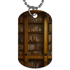 Books Book Shelf Shelves Knowledge Book Cover Gothic Old Ornate Library Dog Tag (one Side) by Maspions