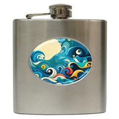 Waves Ocean Sea Abstract Whimsical Abstract Art Pattern Abstract Pattern Water Nature Moon Full Moon Hip Flask (6 Oz) by Bedest