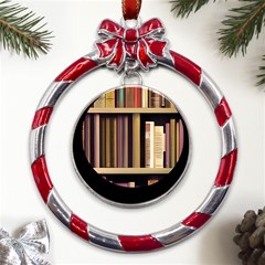 Books Bookshelves Office Fantasy Background Artwork Book Cover Apothecary Book Nook Literature Libra Metal Red Ribbon Round Ornament by Posterlux