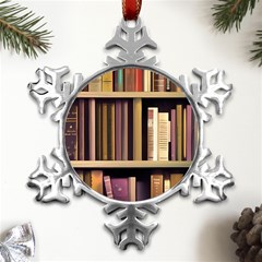 Books Bookshelves Office Fantasy Background Artwork Book Cover Apothecary Book Nook Literature Libra Metal Small Snowflake Ornament by Posterlux