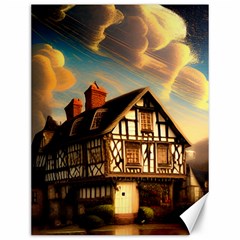 Village House Cottage Medieval Timber Tudor Split Timber Frame Architecture Town Twilight Chimney Canvas 12  X 16  by Posterlux