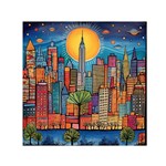 City New York Nyc Skyscraper Skyline Downtown Night Business Urban Travel Landmark Building Architec Square Satin Scarf (30  x 30 ) Front