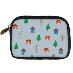 House Trees Pattern Background Digital Camera Leather Case by Maspions