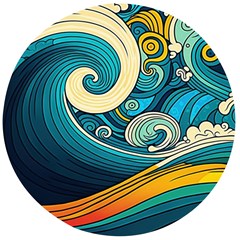 Waves Ocean Sea Abstract Whimsical Art Wooden Bottle Opener (round) by Maspions