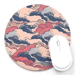 Waves Ocean Sea Water Pattern Rough Seas Digital Art Nature Nautical Round Mousepad by Bedest