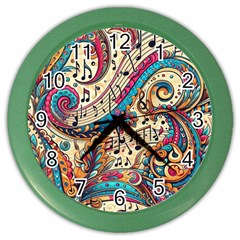 Paisley Print Musical Notes Color Wall Clock by RiverRootz