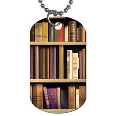 Books Bookshelves Office Fantasy Background Artwork Book Cover Apothecary Book Nook Literature Libra Dog Tag (two Sides) by Posterlux