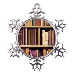 Books Bookshelves Office Fantasy Background Artwork Book Cover Apothecary Book Nook Literature Libra Metal Large Snowflake Ornament by Posterlux