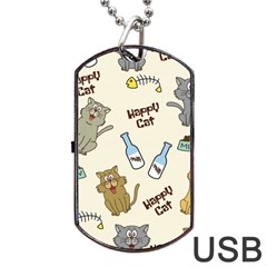 Happy Cats Pattern Background Dog Tag Usb Flash (one Side) by Grandong