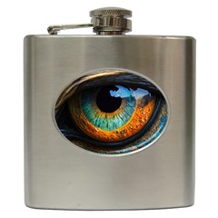 Eye Bird Feathers Vibrant Hip Flask (6 Oz) by Hannah976