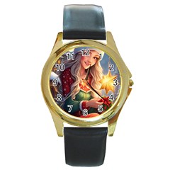 Christmas Greetings Round Gold Metal Watch by 2607694c