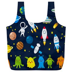 Big Set Cute Astronauts Space Planets Stars Aliens Rockets Ufo Constellations Satellite Moon Rover V Full Print Recycle Bag (xl) by Bedest