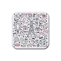 Big Collection With Hand Drawn Objects Valentines Day Rubber Coaster (square) by Bedest