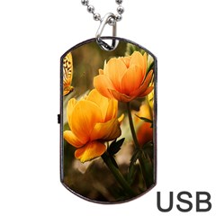 Yellow Butterfly Flower Dog Tag Usb Flash (two Sides) by Azkajaya