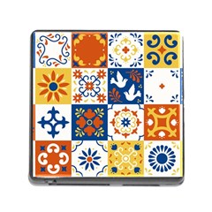 Mexican Talavera Pattern Ceramic Tiles With Flower Leaves Bird Ornaments Traditional Majolica Style Memory Card Reader (square 5 Slot) by Ket1n9