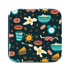 Seamless-pattern-with-breakfast-symbols-morning-coffee Square Metal Box (black) by Ket1n9