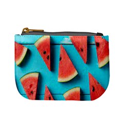 Watermelon Blue Background Mini Coin Purse by Azkajaya