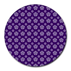 White Pentacle And Purple Pattern Round Mousepad by cheekywitch