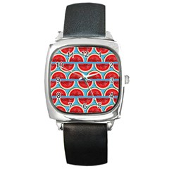 Illustrations Watermelon Texture Pattern Square Metal Watch by anzea