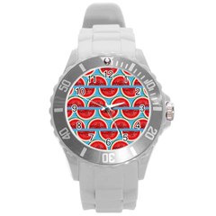 Illustrations Watermelon Texture Pattern Round Plastic Sport Watch (l) by anzea