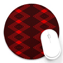 Pattern Black Red Round Mousepad by 2607694c