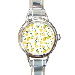 Illustrations Lemon Citrus Fruit Yellow Round Italian Charm Watch by anzea