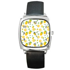 Illustrations Lemon Citrus Fruit Yellow Square Metal Watch by anzea